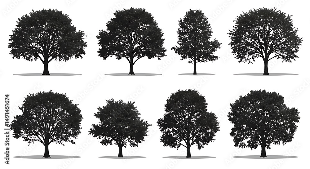 Fototapeta premium Tree silhouettes isolated on white background