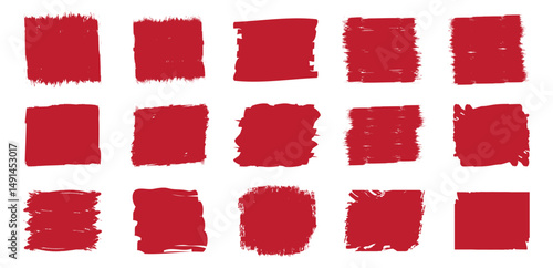 Set of Red ink brush strokes in the shape of rectangle, square design.  Paint brush stroke vector for red ink paint, grunge design element, dirt banner. vector illustration.