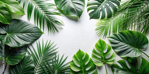 Lush Green Tropical Foliage Arranged in a Decorative Frame for a Natural, Vibrant Design