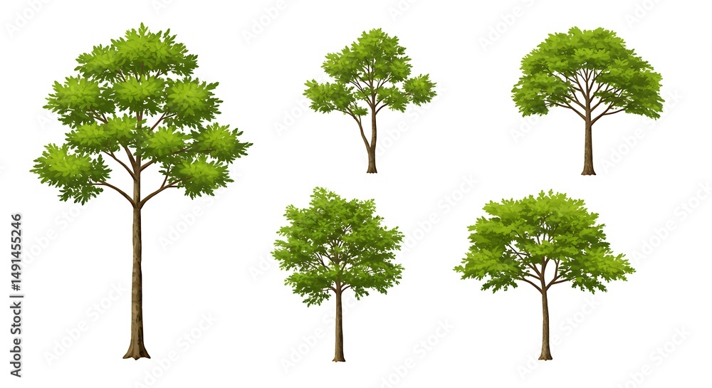 Fototapeta premium Various green trees illustration