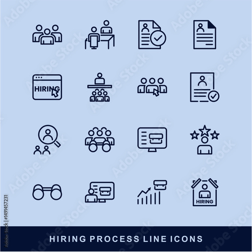 Hiring Process Line Icons. Recruitment, Job Application, Interview, Candidate Selection Vector Set