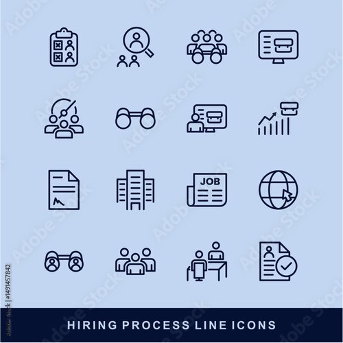 Hiring Process Line Icons. Recruitment, Job Application, Interview, Candidate Selection Vector Set