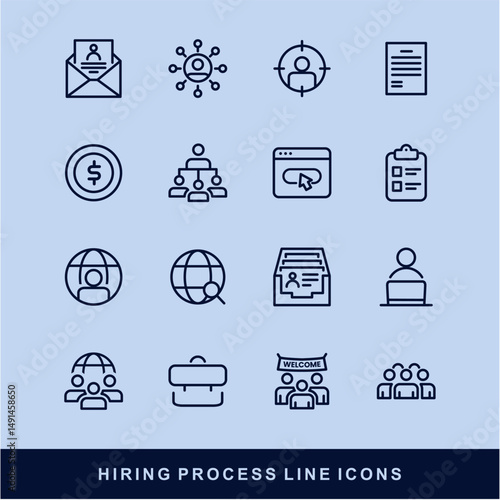 Hiring Process Line Icons. Recruitment, Job Application, Interview, Candidate Selection Vector Set