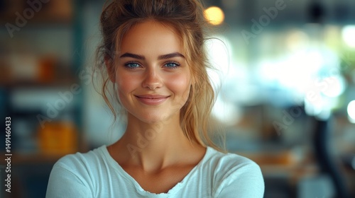 Free Download Portrait of a Smiling Young Woman with Blonde Hair - GFXLoad