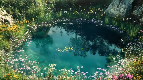 Colorful wildflower pond