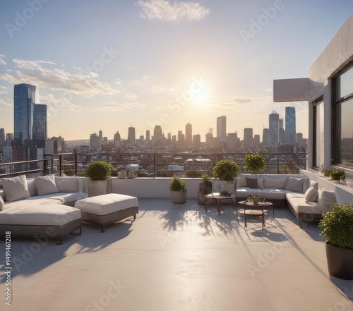 Wallpaper Mural Sun-drenched modern apartment with stunning city view from private rooftop terrace,  minimal,  light,  bright Torontodigital.ca