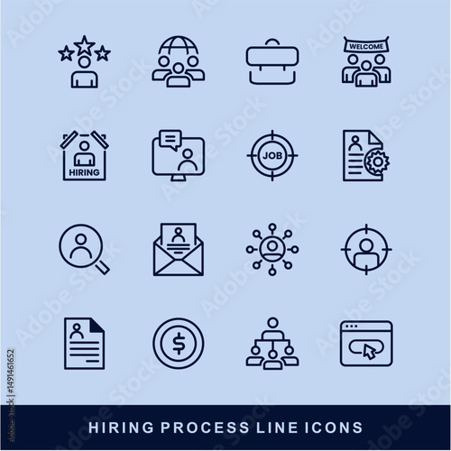 Hiring Process Line Icons. Recruitment, Job Application, Interview, Candidate Selection Vector Set