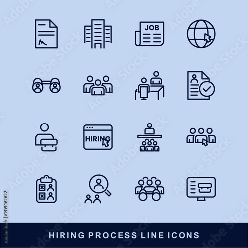 Hiring Process Line Icons. Recruitment, Job Application, Interview, Candidate Selection Vector Set