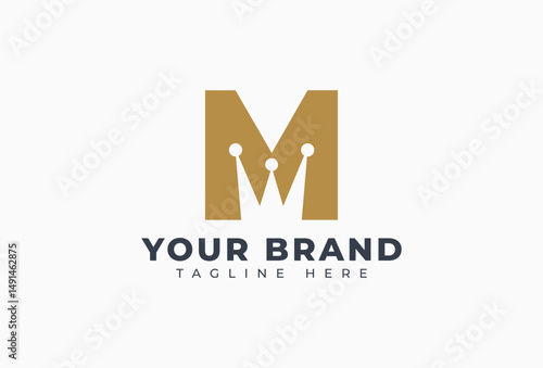 initial letter M crown logo design vector template