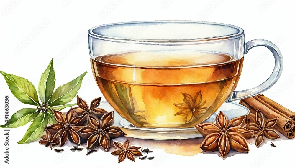 Aromatic spiced tea watercolor illustration Aromatic spiced tea watercolor illustration