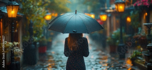 Wallpaper Mural Rainy alley, woman with umbrella Torontodigital.ca