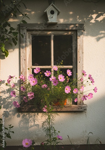 Pink Flowers in Window Box