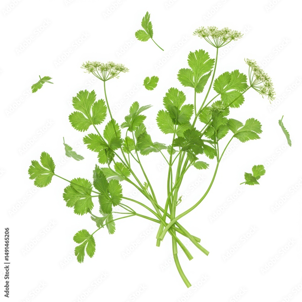 Fresh Cilantro Sprigs with Flowers Fresh Cilantro Sprigs with Flowers