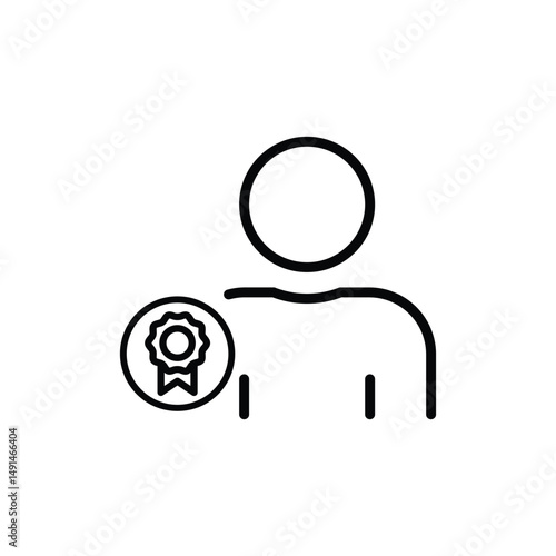 Line art icon of a person with an award, symbolizing achievement and success.