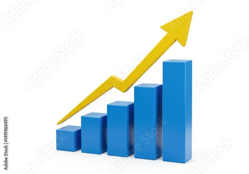 A rising chart with blue bars and a yellow arrow on a plain background view Free Download A rising chart with blue bars and a yellow arrow on a plain background view - GFXLoad