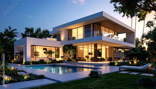 Modern Villa Oasis Poolside Luxury at Dusk. (1)