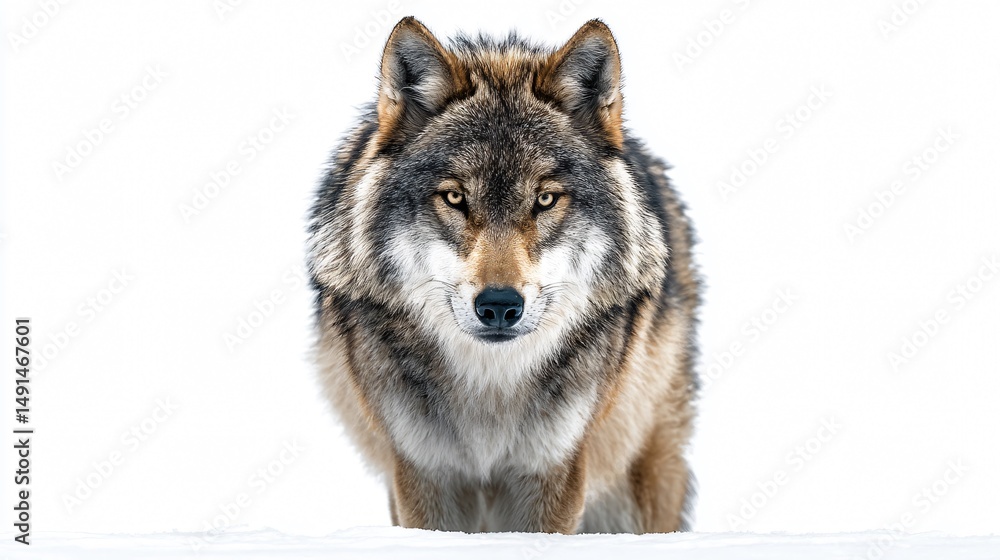 Fototapeta premium Alpha Wolf Looking Fierce Front View Isolated