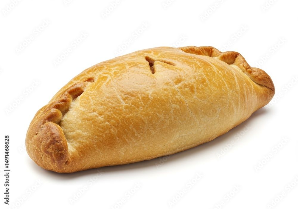 Delicious freshly baked pasty on a pristine white background, isolated shot Delicious freshly baked pasty on a pristine white background, isolated shot