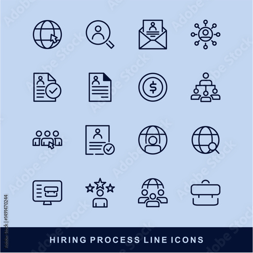 Hiring Process Line Icons. Recruitment, Job Application, Interview, Candidate Selection Vector Set