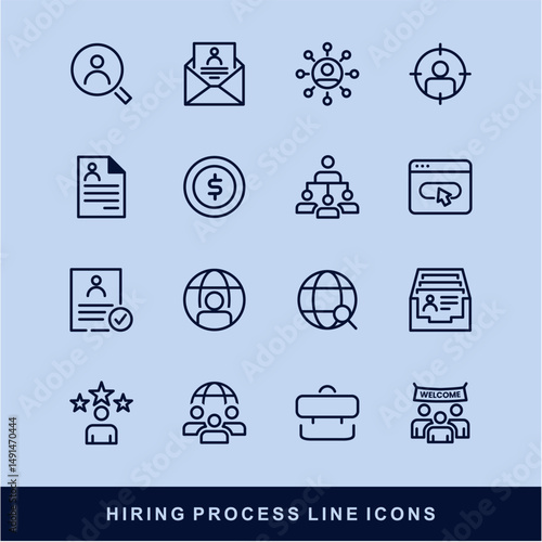 Hiring Process Line Icons. Recruitment, Job Application, Interview, Candidate Selection Vector Set