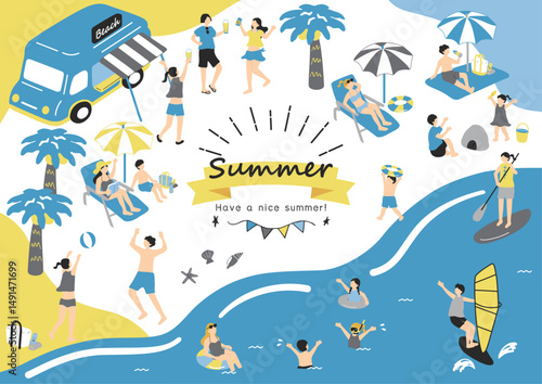 夏の海を楽しむ人々