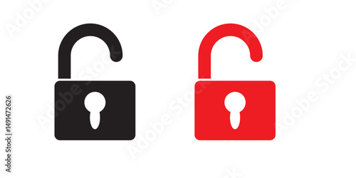 Lock icon set. Locked and unlocked vector icon set. Locked and unlocked padlock symbol of device security. Privacy symbol vector stock illustration. Round and square shape padlock.