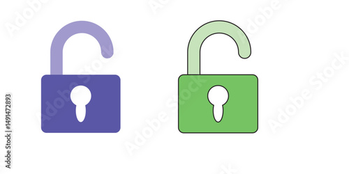 Lock icon set. Locked and unlocked vector icon set. Locked and unlocked padlock symbol of device security. Privacy symbol vector stock illustration. Round and square shape padlock.