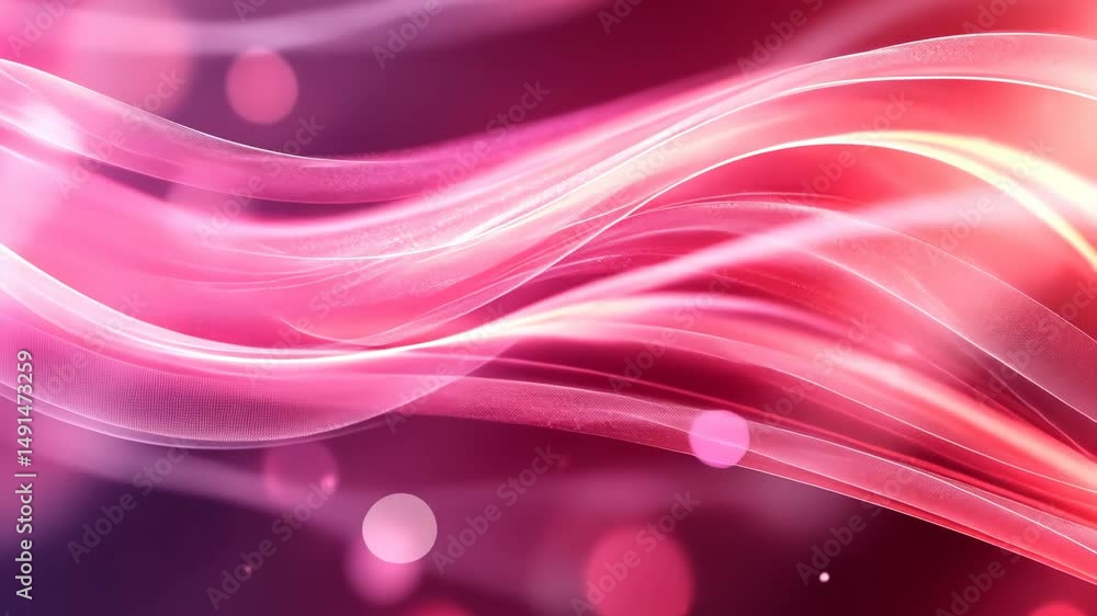 Abstract pink and orange glowing wave background with bokeh effect