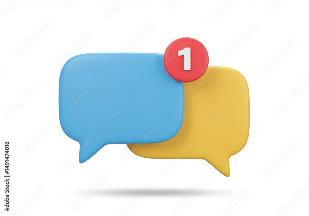 Fototapeta premium A notification icon with two speech bubbles and a red notification dot with one