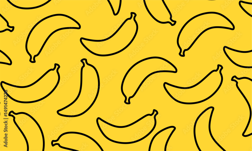 Fototapeta premium Banana doodle illustration. Banana food product icon, Yellow outline hand drawn. 