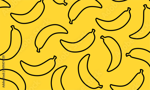 Banana doodle illustration. Banana food product icon, Yellow outline hand drawn. 