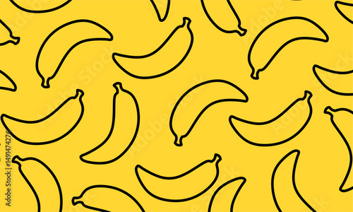 Banana doodle illustration. Banana food product icon, Yellow outline hand drawn. 