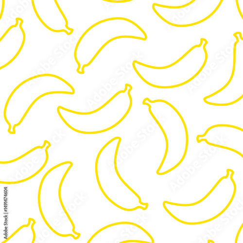 Doodle banana seamless pattern background. Banana food product icon. Banana pattern wallpaper. 