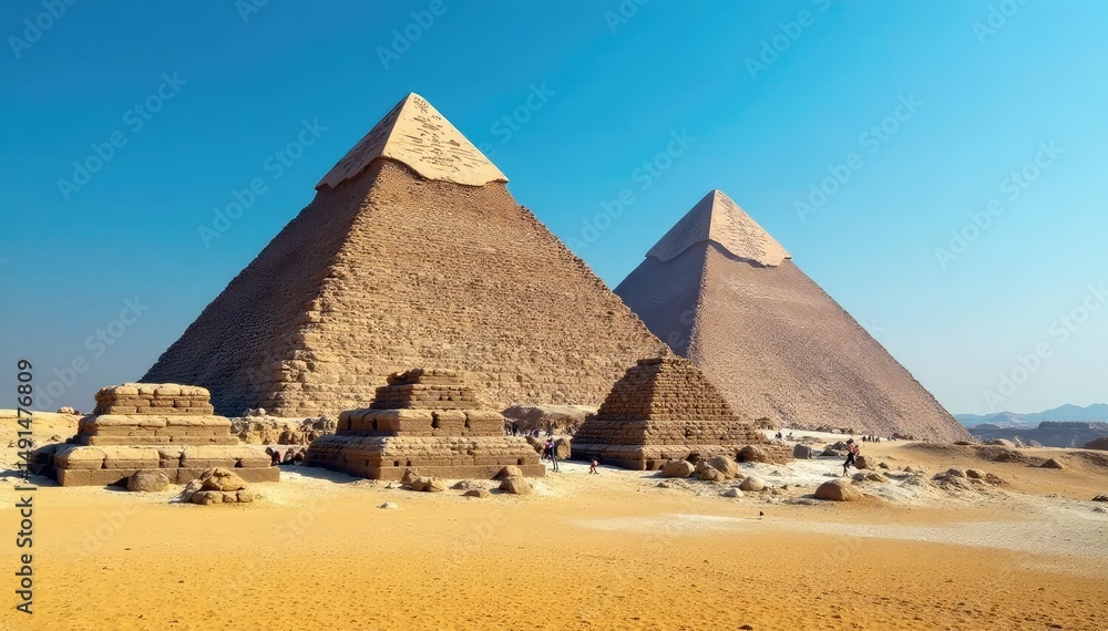 Majestic Egyptian pyramid standing tall against a clear blue sky, ancient wonder of the world , sphinx, massive Majestic Egyptian pyramid standing tall against a clear blue sky, ancient wonder of the world , sphinx, massive