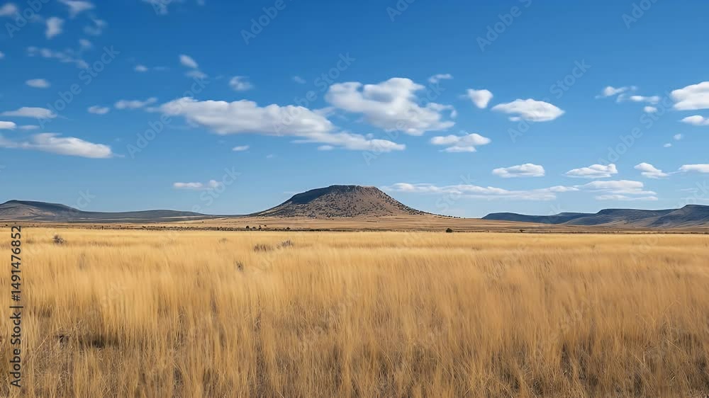 Golden Field Under Blue Sky with Mesa Formation in Background on Clear Day Serene Natural Open Vista Golden Field Under Blue Sky with Mesa Formation in Background on Clear Day Serene Natural Open Vista