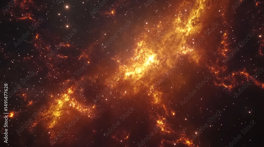 Obraz premium Cinematic Space Cloud Nebula with Golden Light Rays