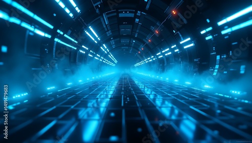 Wallpaper Mural High quality Professional Futuristic scifi tunnel neon lights glowing corridor stock Torontodigital.ca