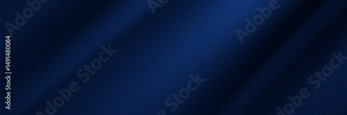 Silk satin fabric. Navy blue color. Abstract dark elegant background with space for design. Soft wavy folds. Drapery. Gradient. Light lines. Shiny. Shimmer.