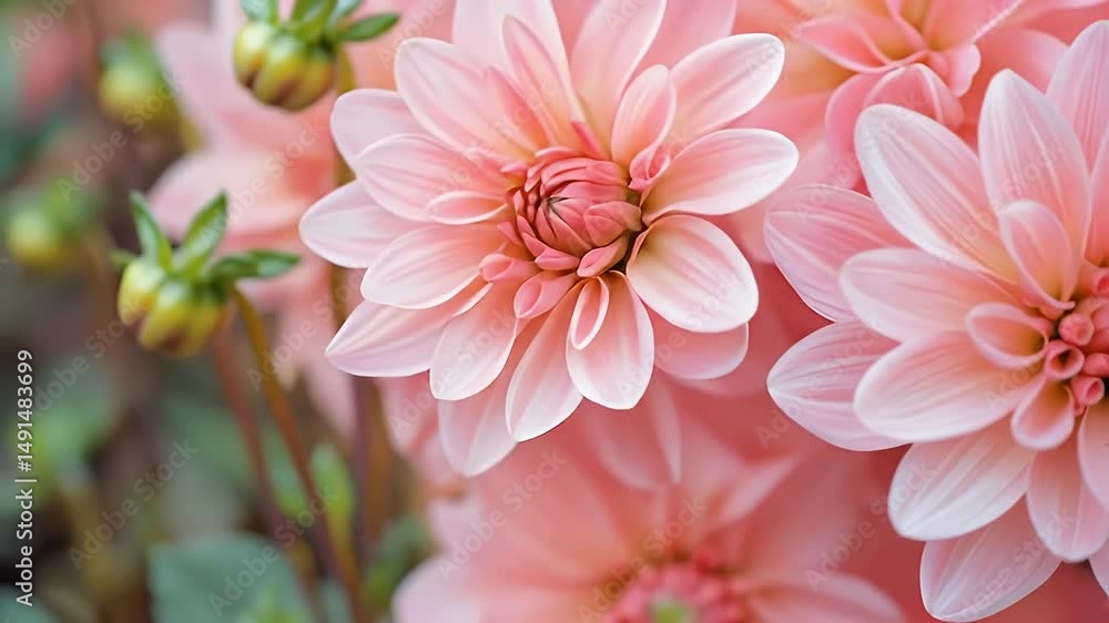 Detailed Close-up of Pink Dahlia Flowers in Full Bloom with Soft Light and Floral Texture Detailed Close-up of Pink Dahlia Flowers in Full Bloom with Soft Light and Floral Texture