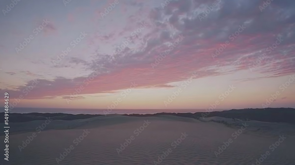 Fototapeta premium Serene coastal desert landscape at twilight under gentle pastel skies