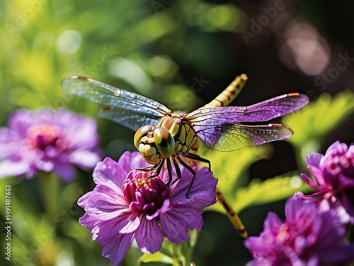 Graceful Visitor: Dragonfly Resting on a Bloom
