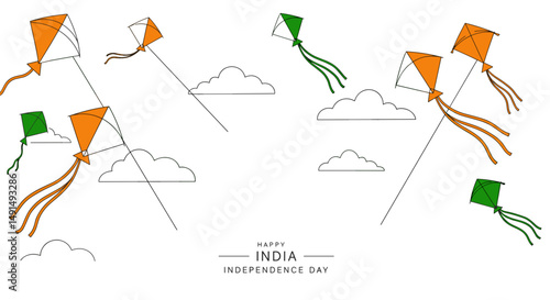 Kites flying in the sky with clouds for India's Independence Day  