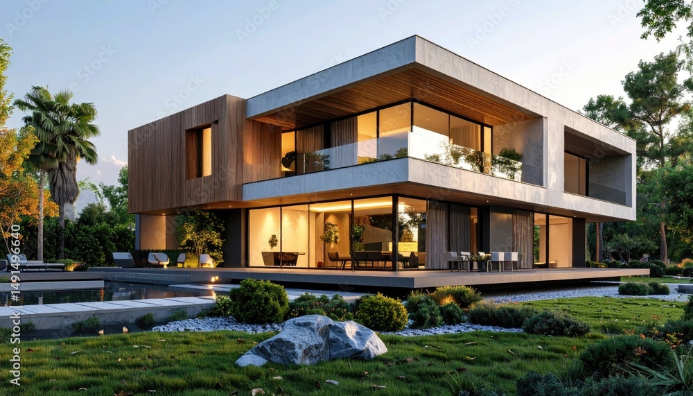 Modern Luxury Contemporary Home Pool in Lush Green Serenity. Modern Luxury Contemporary Home Pool in Lush Green Serenity.