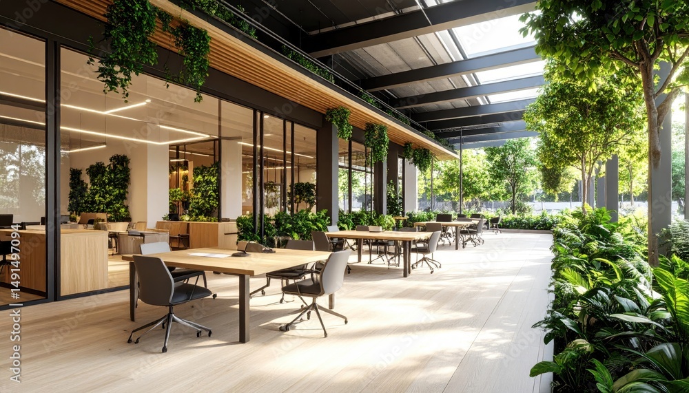 Fototapeta premium EcoFriendly Office Space with Greenery and Natural Light.
