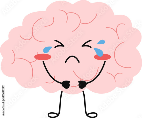Brain expression and emotion for mental health day illustration. Cute cartoon brain character eith face expression. Vector isolated.