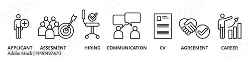 Banner job interview vector illustration concept with keywords and icons