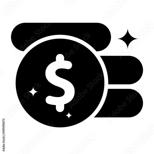 Coin Dollar Fill Icon. Black and White Dollar Coin Symbol