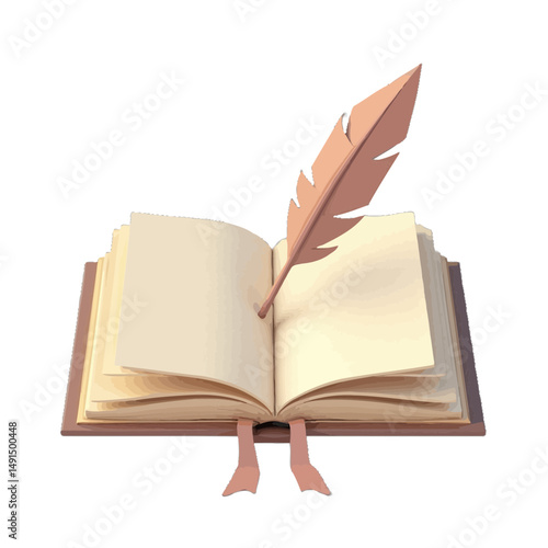 Open Book with Quill Pen 3D Render