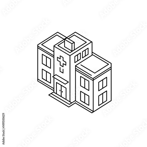 Outline illustration of a modern city hospital building  