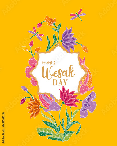 Wesak Day Post Design With Batik Lotus Pattern